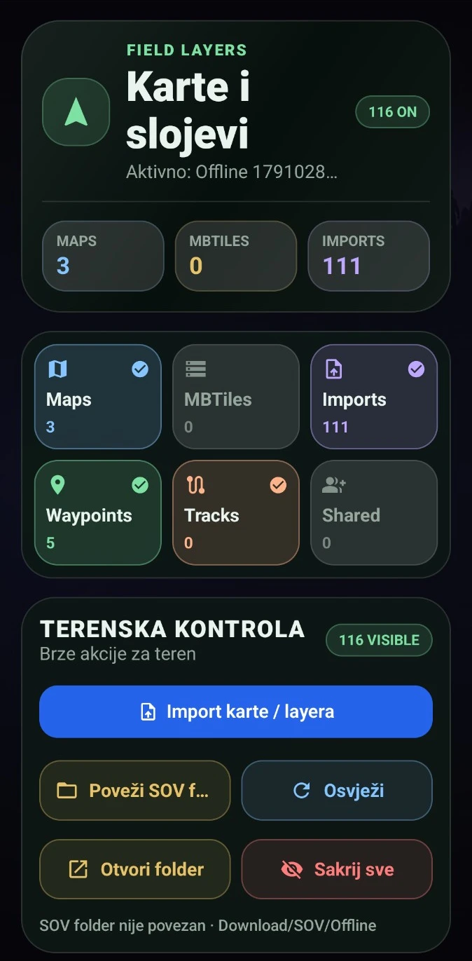 Upravljanje slojevima u aplikaciji SOV za Android